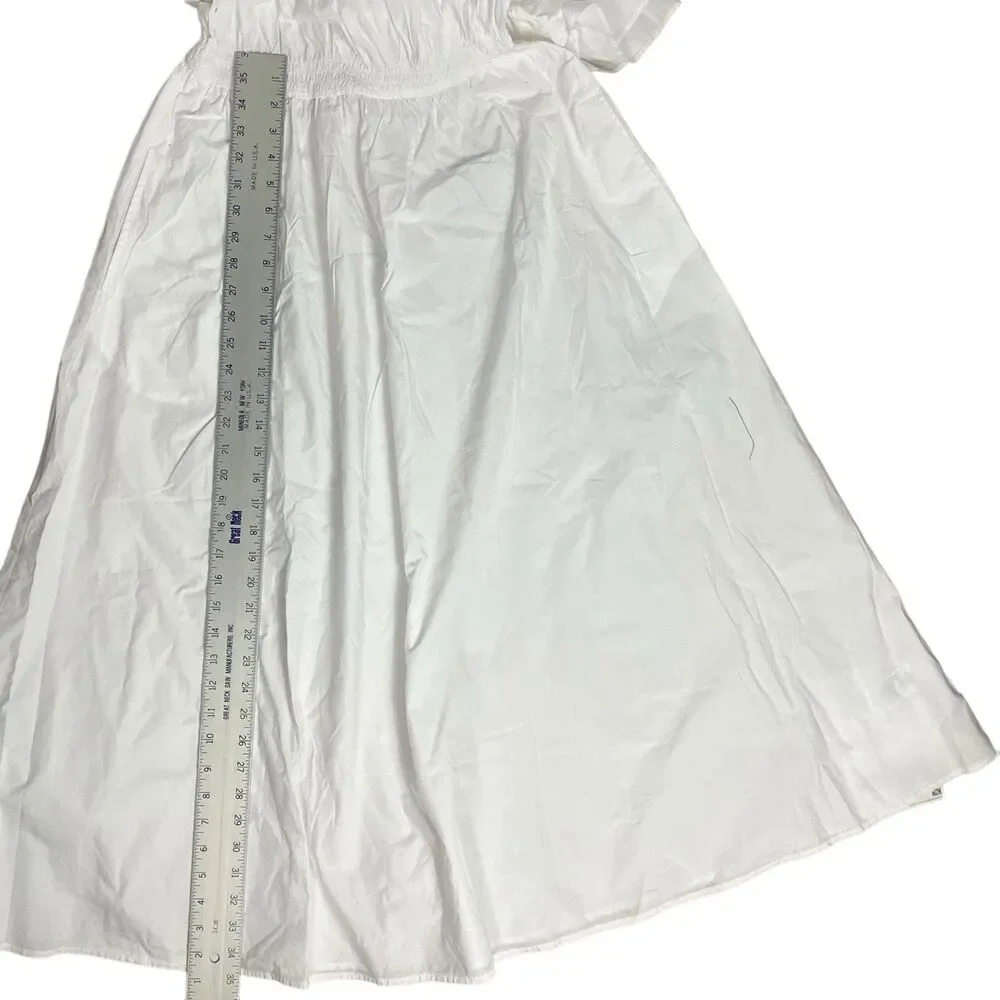 J Crew Midi Smocked Waist Dress Womens XS White One Shoulder Coastal Feminine